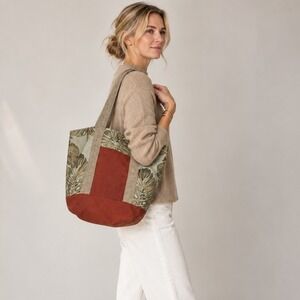 Hand‎ Made Orange Leaf Linen Blend Carryall Tote Bag, OS